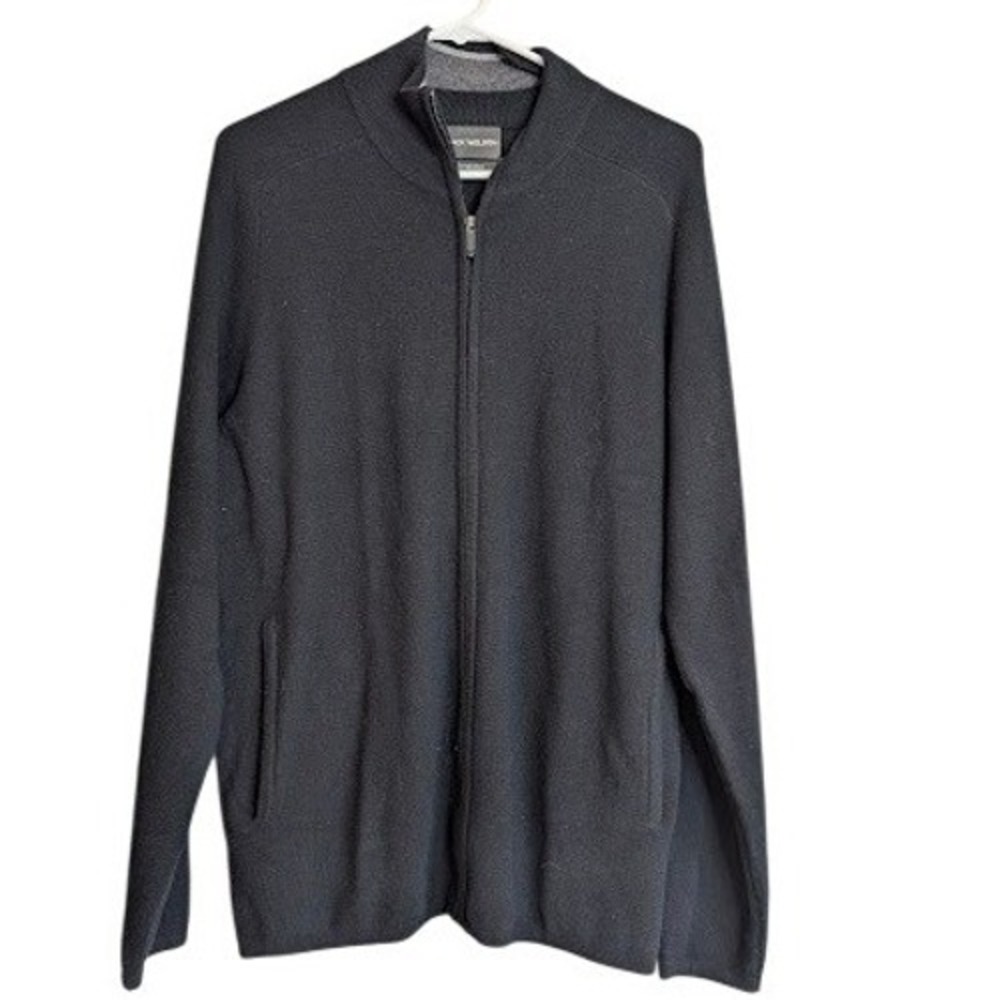 Mack Weldon Sweater Men Medium Black Tech Merino Full Zip Mock Neck Pockets Knit